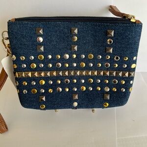 Studded Denim Wristlet with Gold Accents